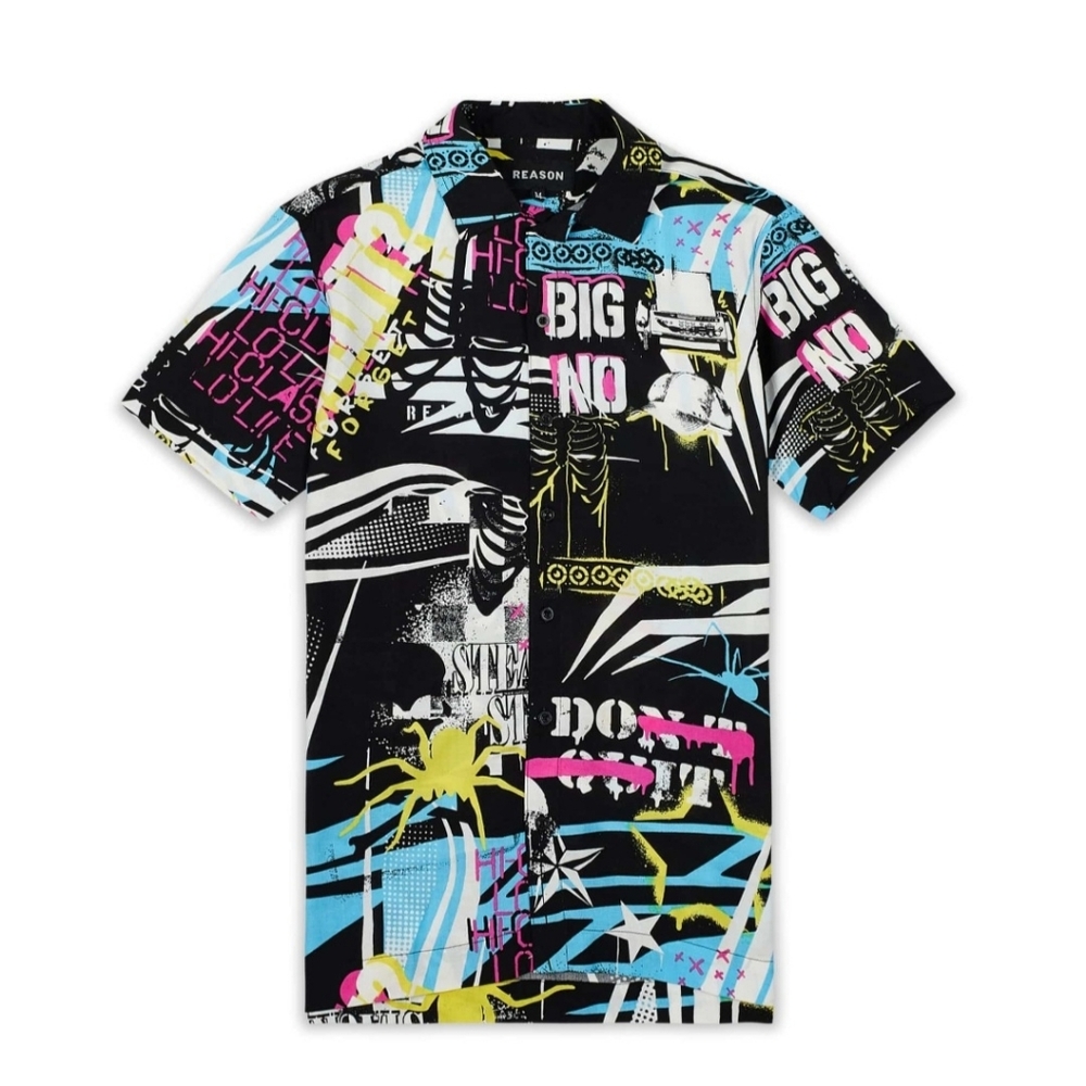 Reason Brand Men's Don't Quit All Over Print Button Down Shirt NWT Large BZ-3192